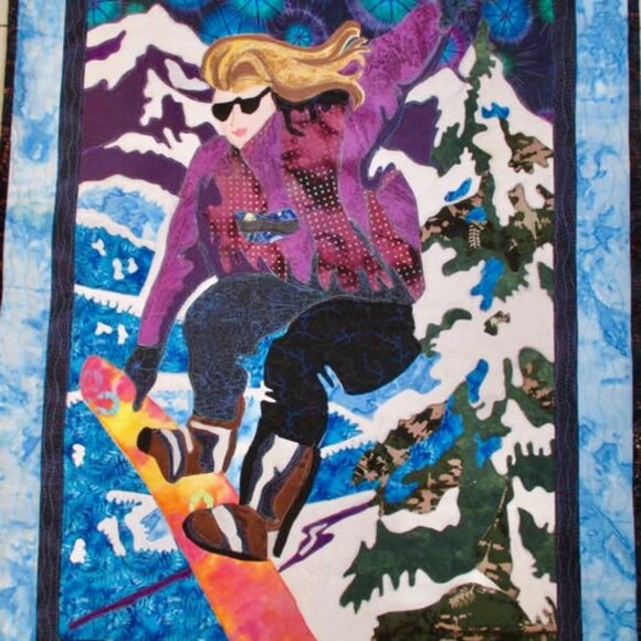 Snow Boarder Handmade Wall Quilt - Picture 1 of 2